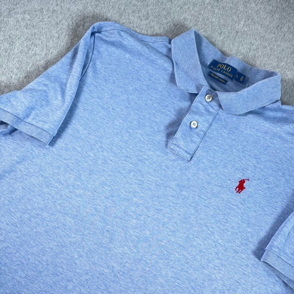 Polo Ralph Lauren Polo Shirt Mens L Blue Heathered Pima Soft Touch Short Sleeve